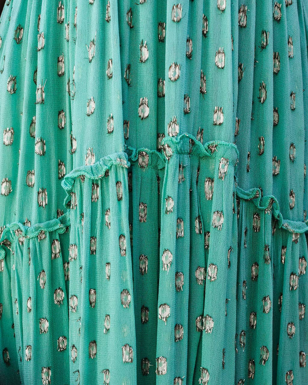The Kaelynn- Teal Print Fresh V-Neck Shredded Pleated Dress