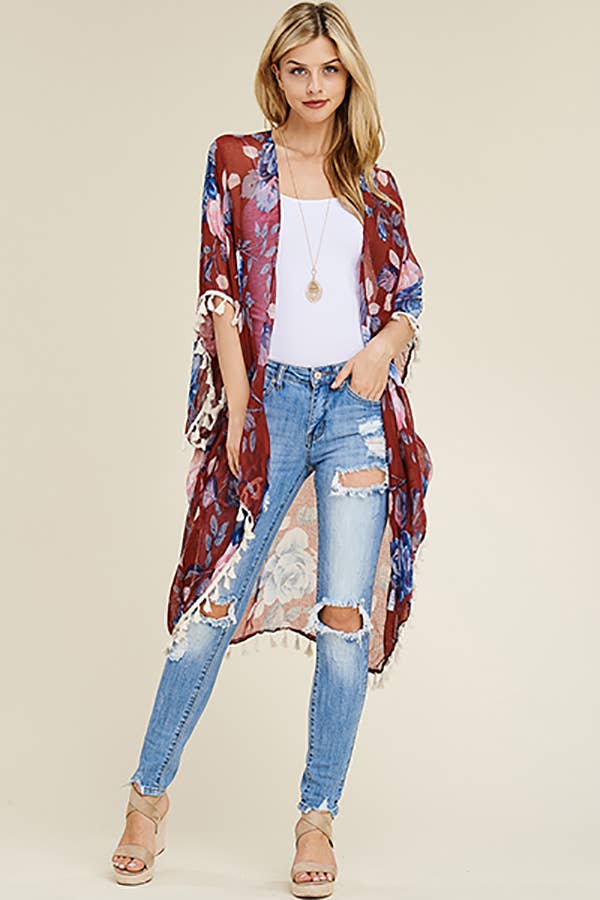 FLORAL TASSEL CARDIGAN