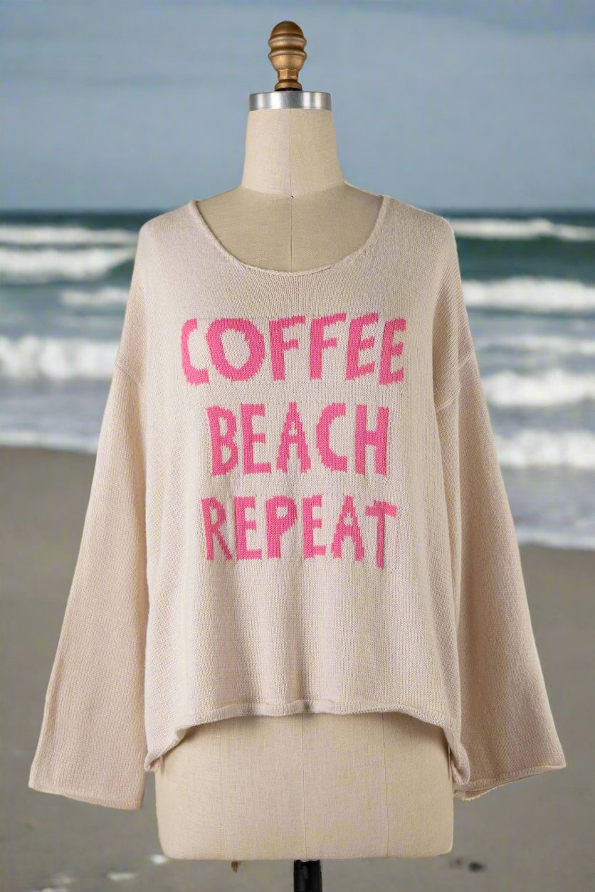 Coffee Beach Repeat Light Weight Saying Sweater