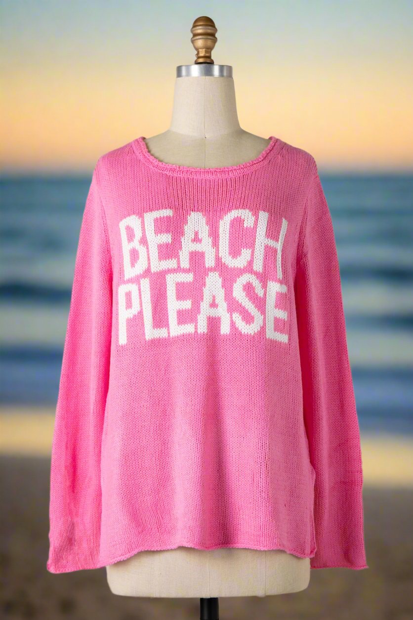 Hot Pink Sweater - Beach Please Saying Soft Knit Top