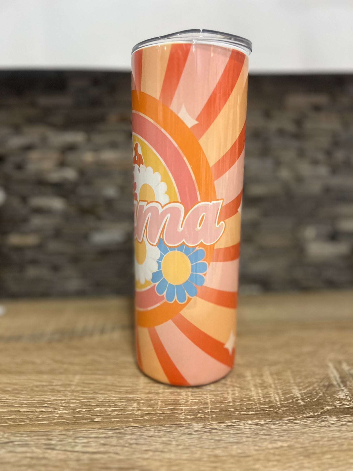 Retro Mama Flower power Tumbler w/ lid straw 20oz