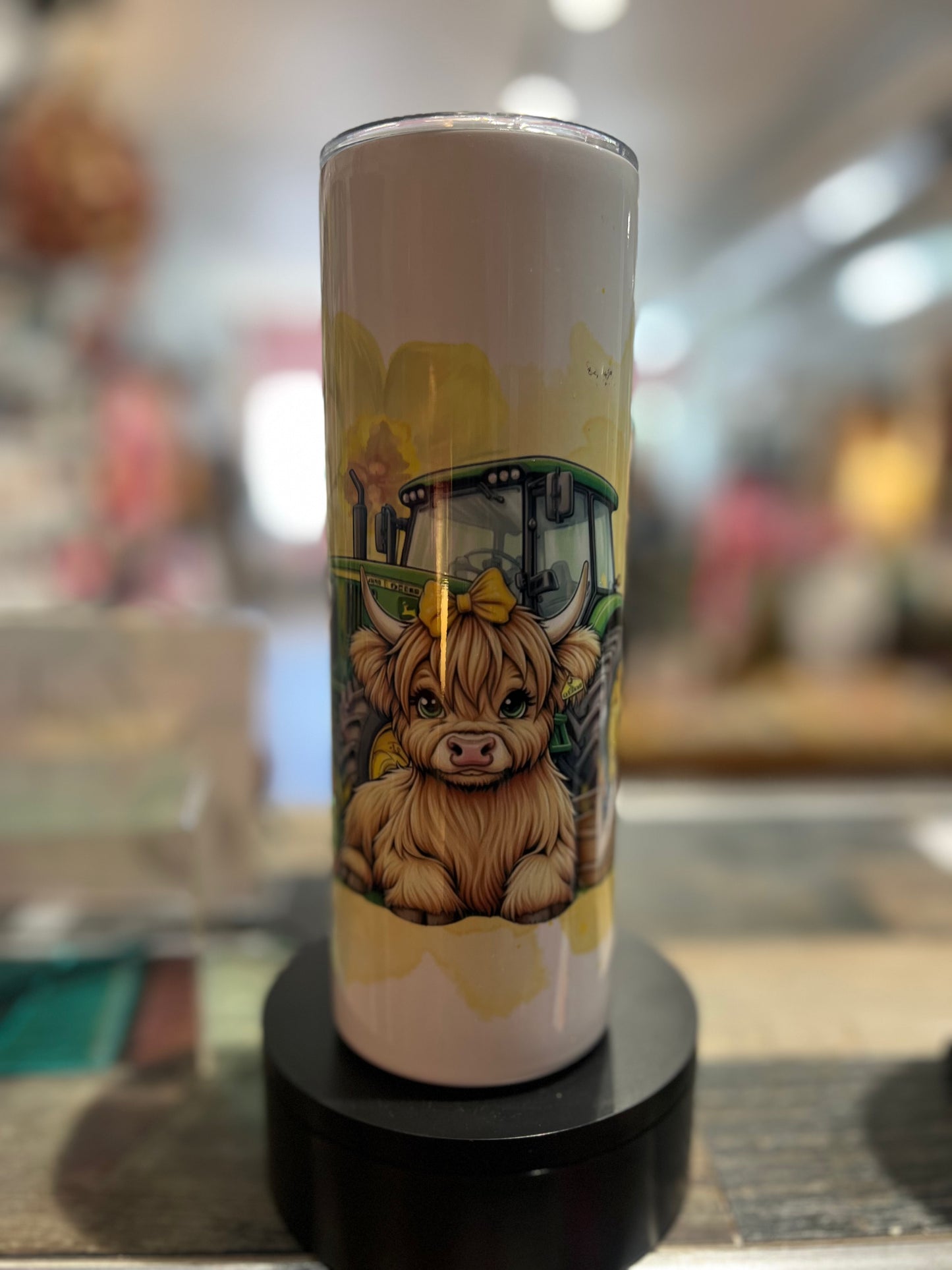 Yellow john deer hoghlamd cow Tumbler w/ lid straw 20oz