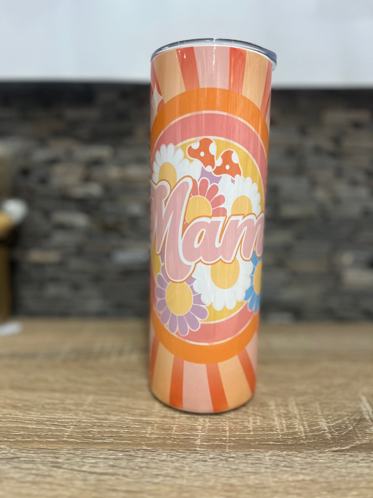 Retro Mama Flower power Tumbler w/ lid straw 20oz