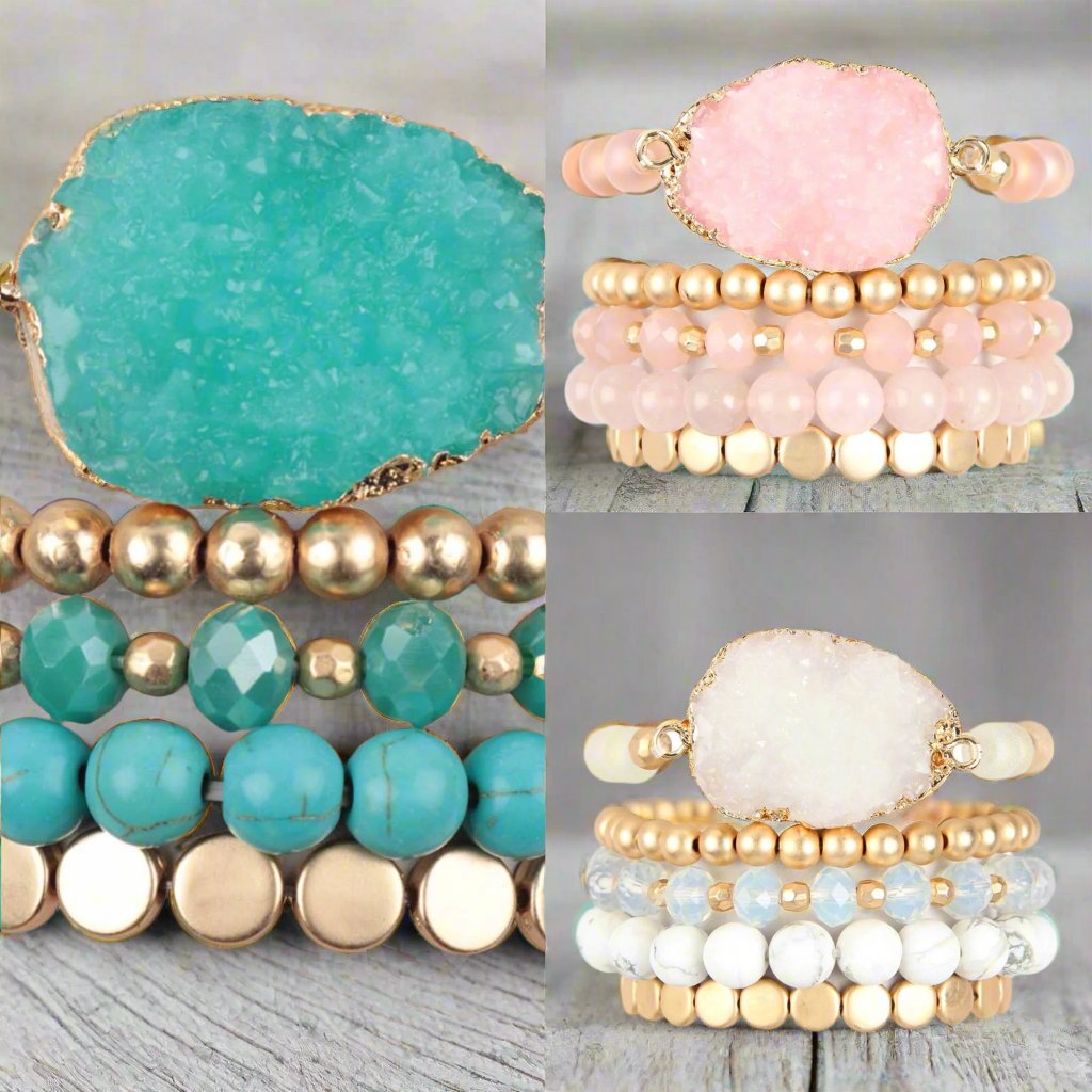 DRUZY CHARM MIXED BRACELET SET STACKABLE