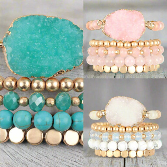 DRUZY CHARM MIXED BRACELET SET STACKABLE