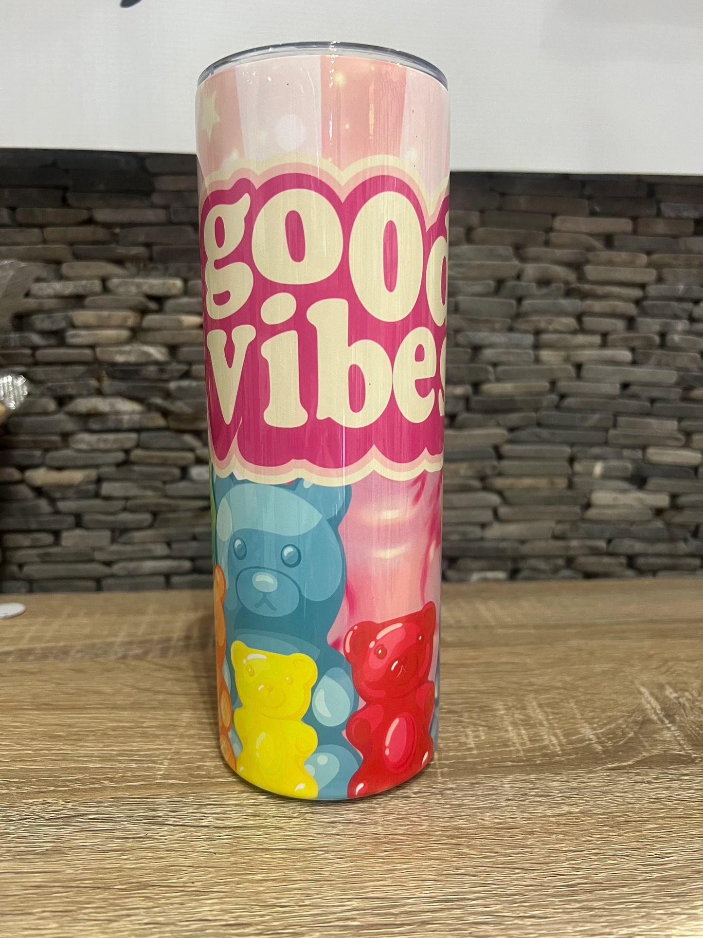 Good vibe Gummie Bear Tumbler w/ lid straw 20oz