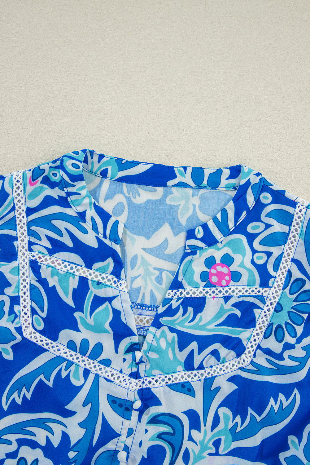 Blue, Pink & White Paisley Print Top