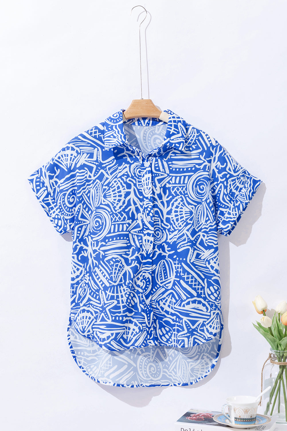 Short Sleeve Shell & Starfish shirt Perrywinkle button up top