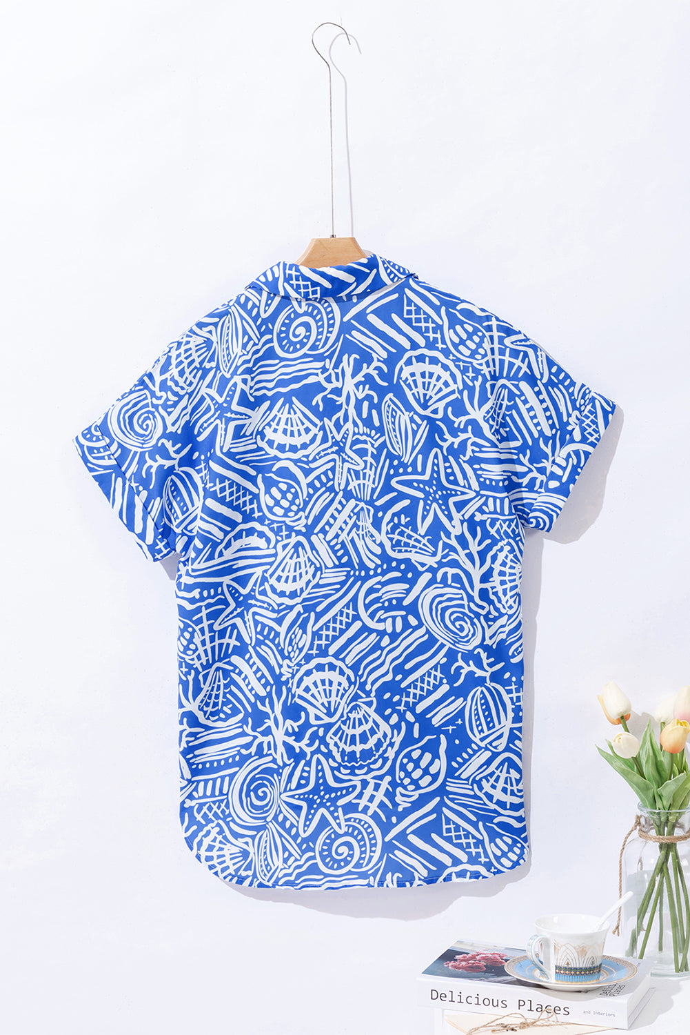 Short Sleeve Shell & Starfish shirt Perrywinkle button up top