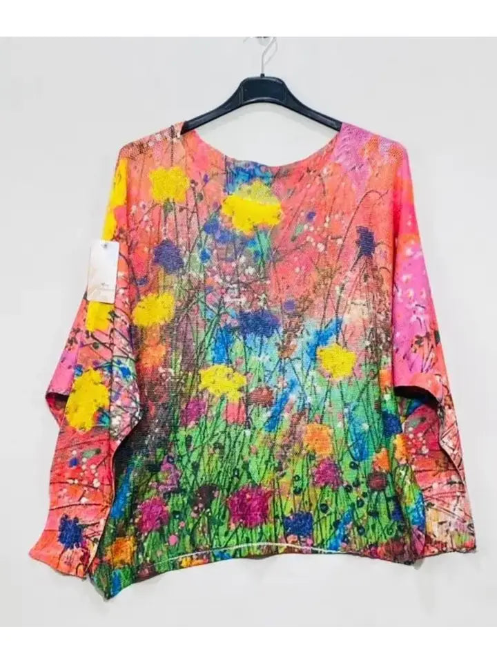 Pink abstract Round Knit Printed Sweater