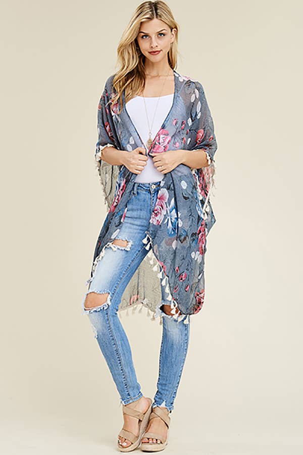 FLORAL TASSEL CARDIGAN