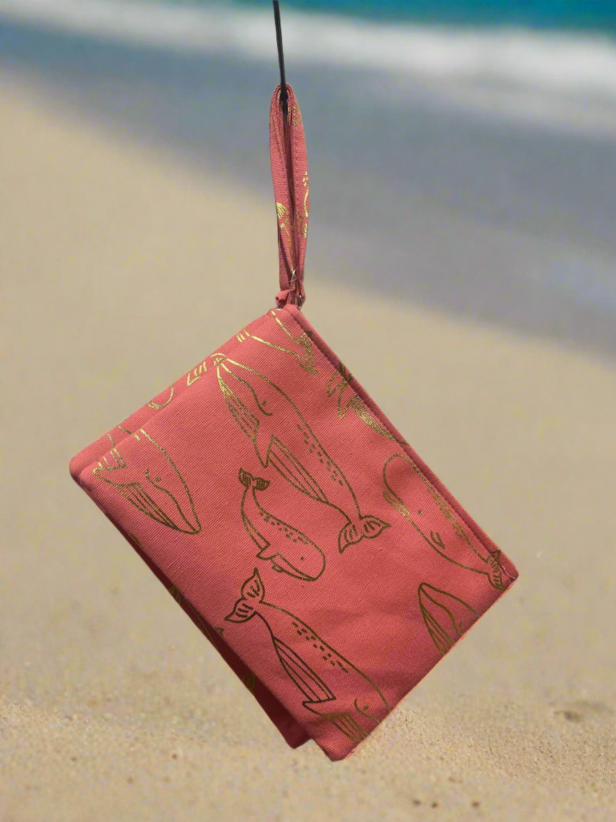 Whale Golden & Pink wristlet wallet , Pouch , Bag