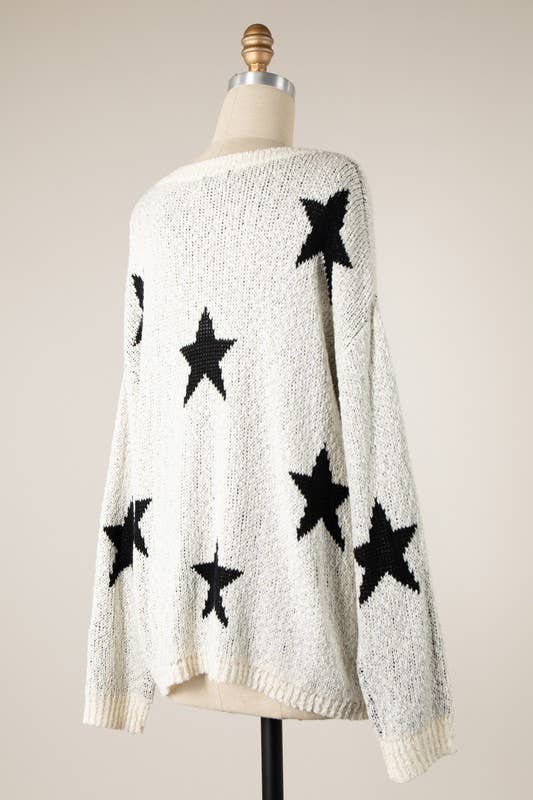 Round Neck Star Pattern Knit Sweater