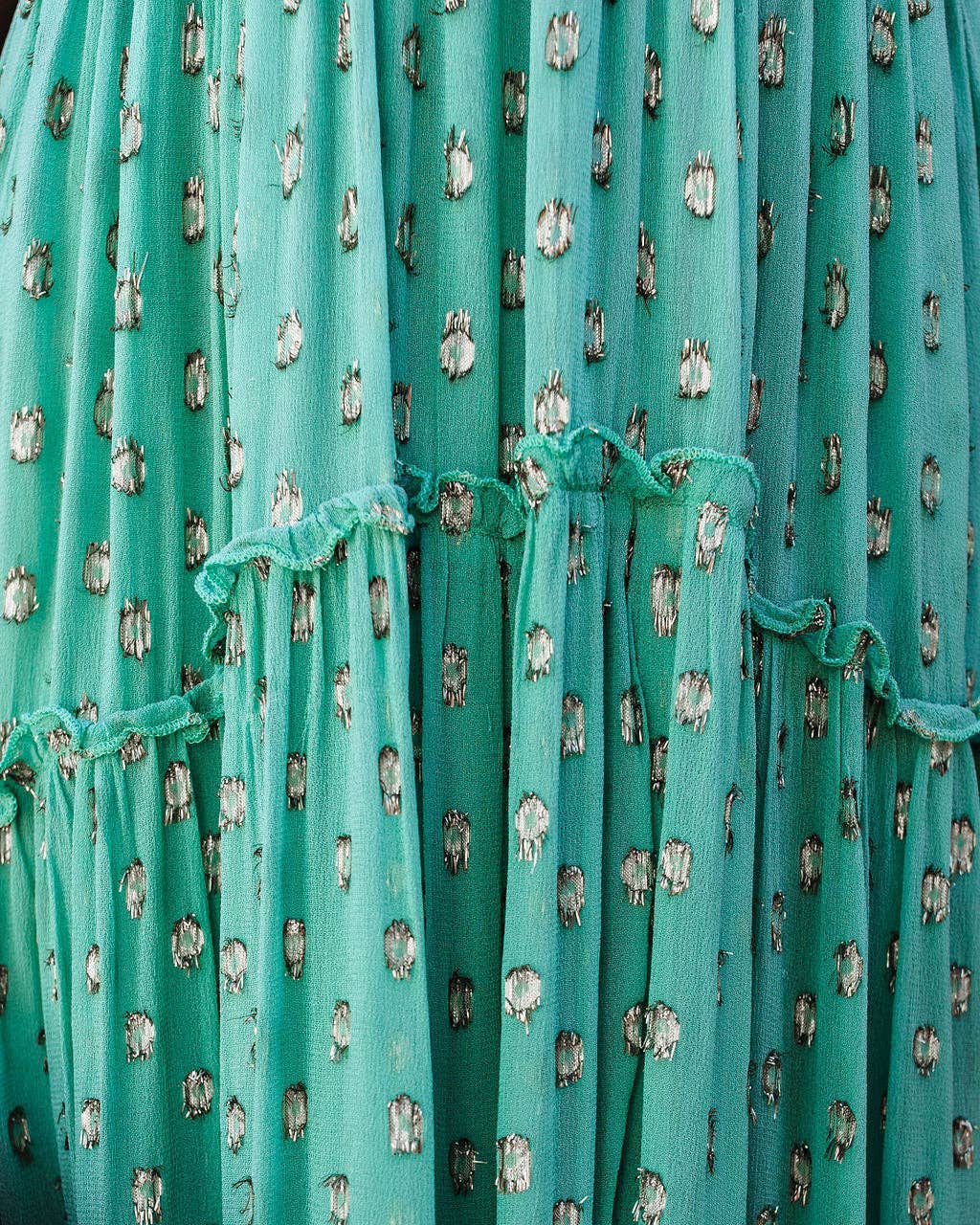 Teal Print Fresh V-Neck Shredded Pleated Dress