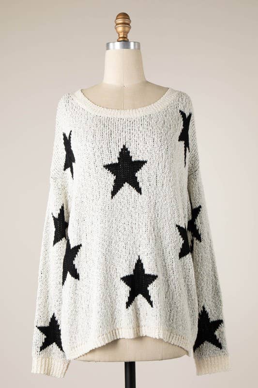 Round Neck Star Pattern Knit Sweater