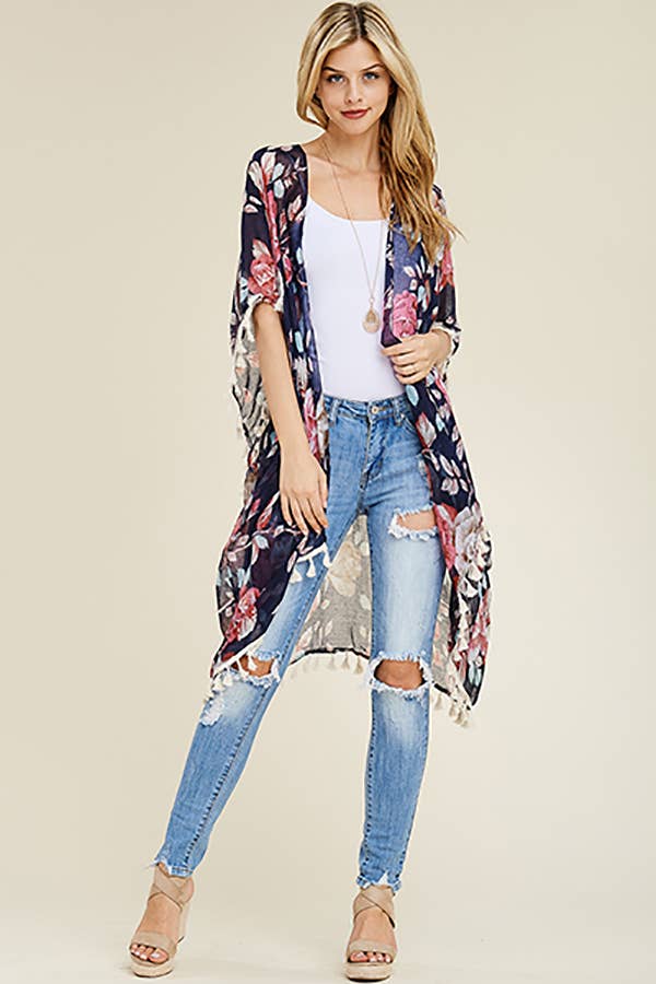 FLORAL TASSEL CARDIGAN