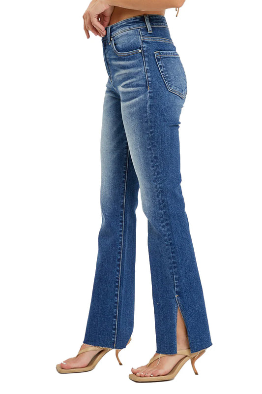 Risen Blue High Rise Straight Jeans with Side Slits