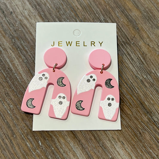 Pink Ghost Aesthetic Earrings Clay