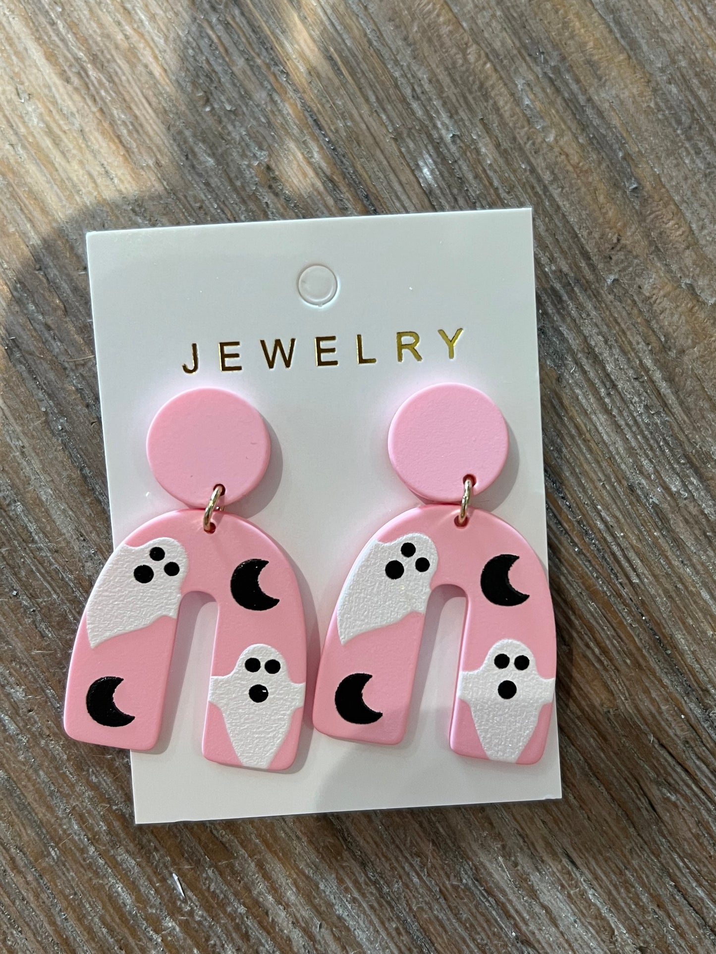 Pink Ghost Aesthetic Earrings Clay