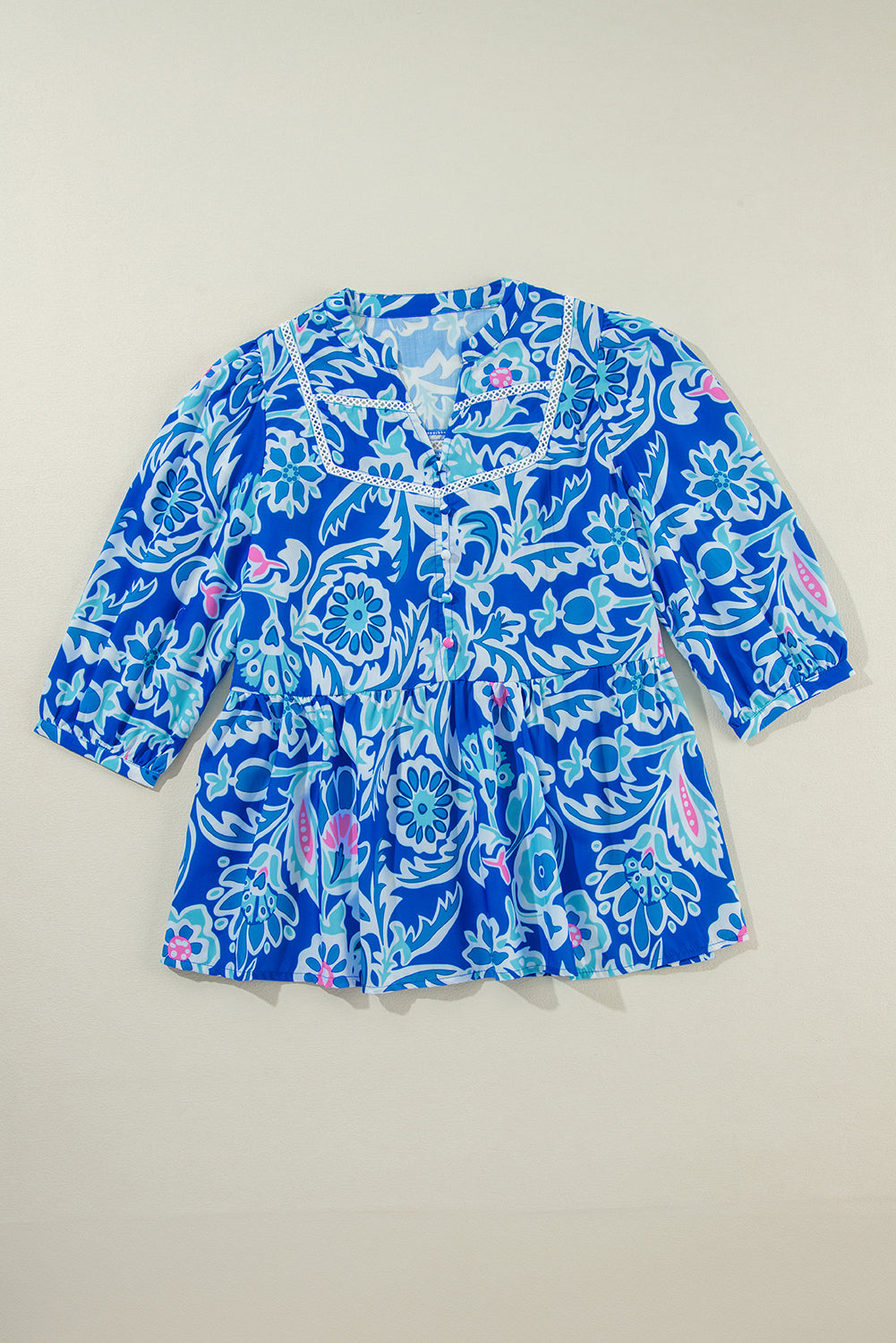 Blue, Pink & White Paisley Print Top