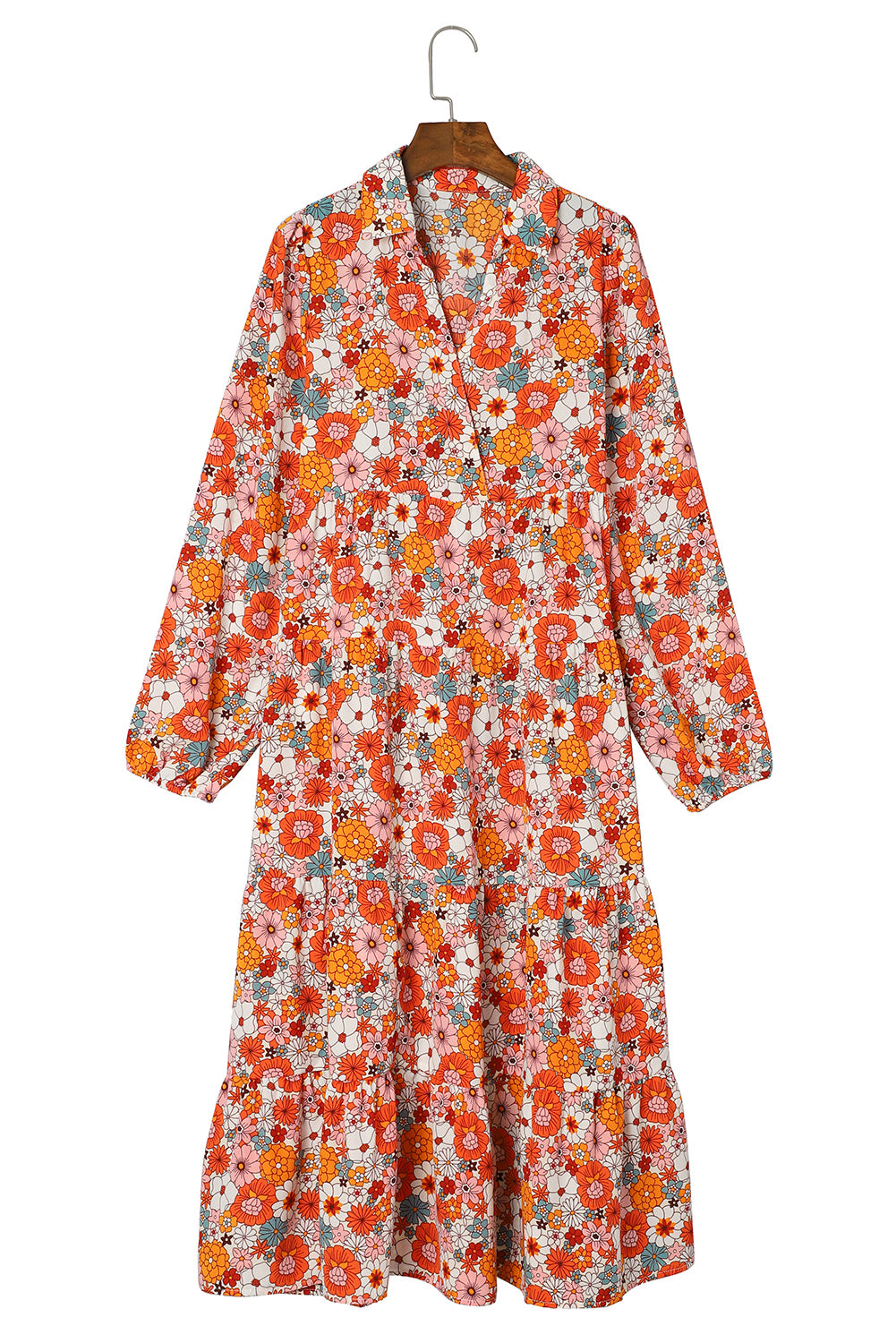 Orange / pink Flower long sleeve dress