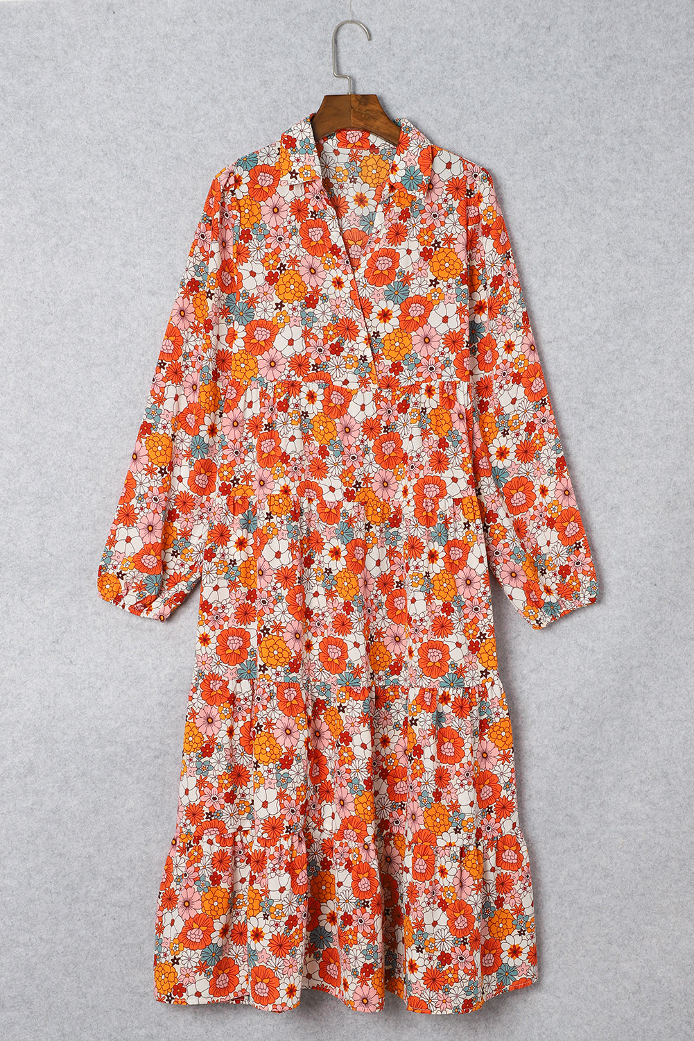 Orange / pink Flower long sleeve dress