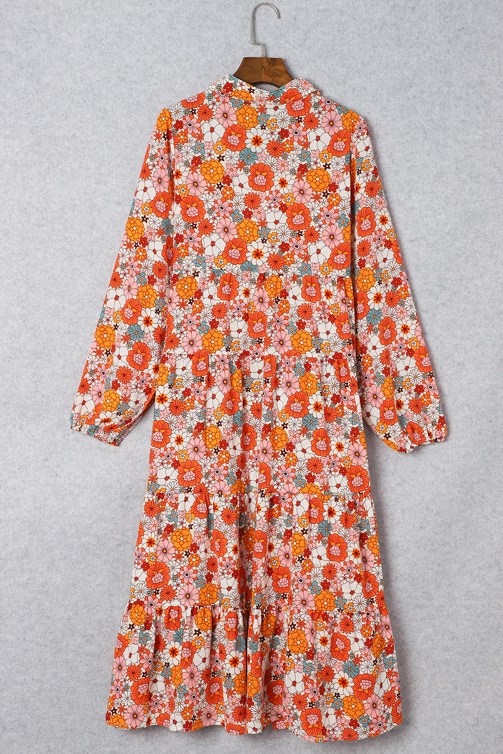 Orange / pink Flower long sleeve dress