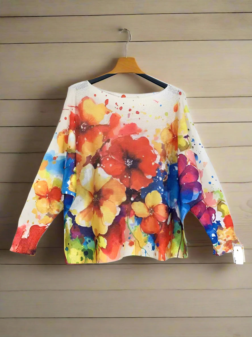 Petunia Floral Round Knit Printed Sweater