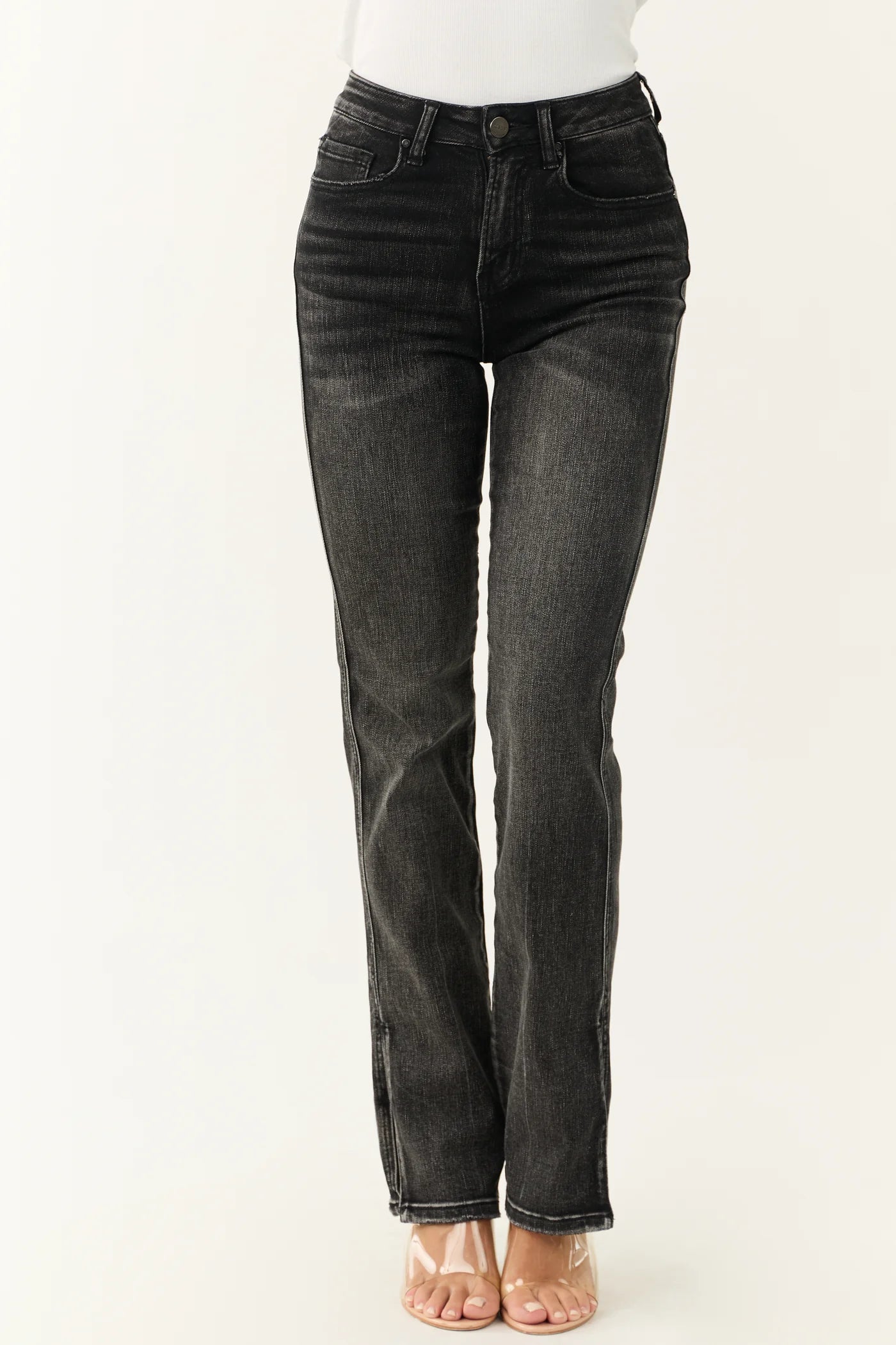 Risen Black High Rise Straight Jeans with Side Slits