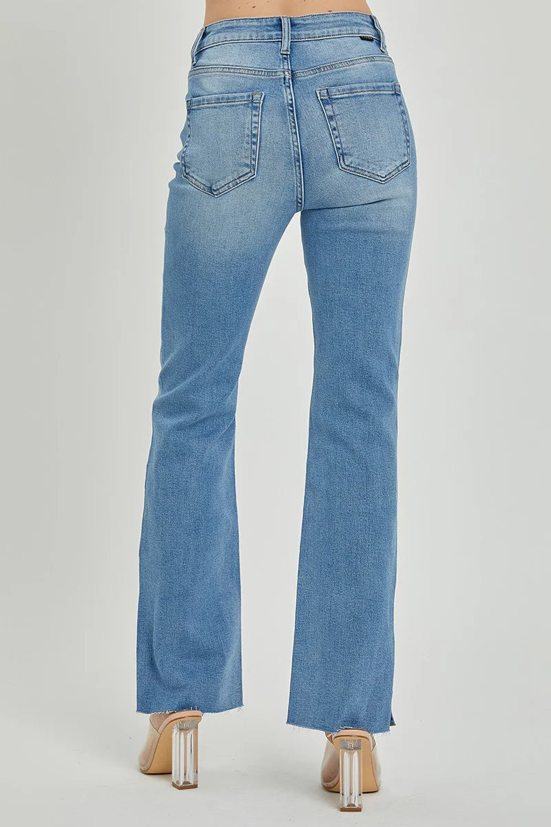 Risen Blue High Rise Straight Jeans with Side Slits