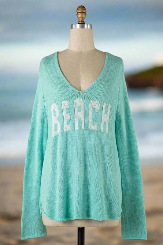 Beach Saying Lightweight Knit V Neck Sweater