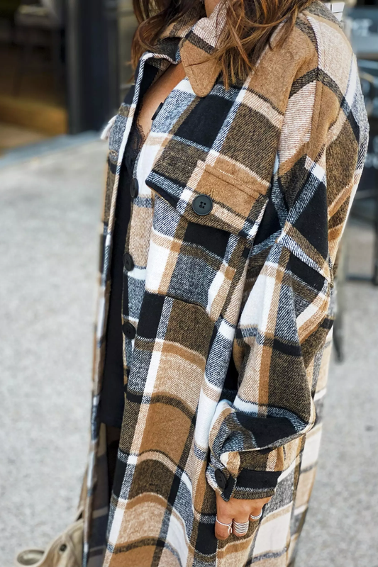 Plaid Flannel Shacket Jacket Maxi Length Women